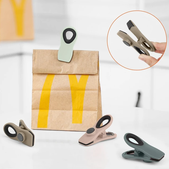 Alt view image 5 of 7 - Chip Clips, Magnetic Bag Clips Food Storage, 16 Pack, Neutral Color | Heavy Duty Clips with Airtight Seal, Strong Spring, for Food, Snack, Fridge, Office