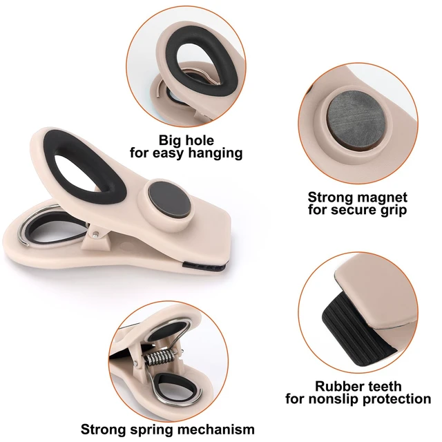 Alt view image 6 of 7 - Chip Clips, Magnetic Bag Clips Food Storage, 16 Pack, Neutral Color | Heavy Duty Clips with Airtight Seal, Strong Spring, for Food, Snack, Fridge, Office