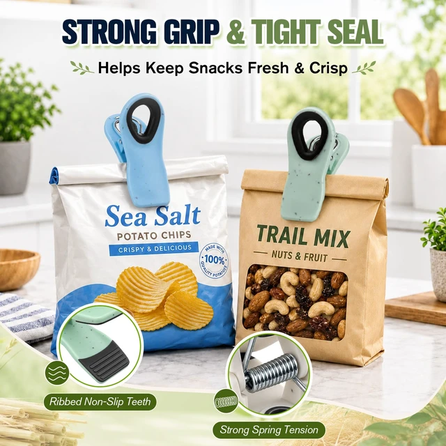 Alt view image 4 of 7 - 12 Pack Chip Clips for Bags, Magnetic Bag Clips for Food Storage | Food Clip for Pantry, Kitchen & Refrigerator, Heavy Duty Plastic Bag Clips for Chips, Cereal & Bread Bags, Pastel Colors