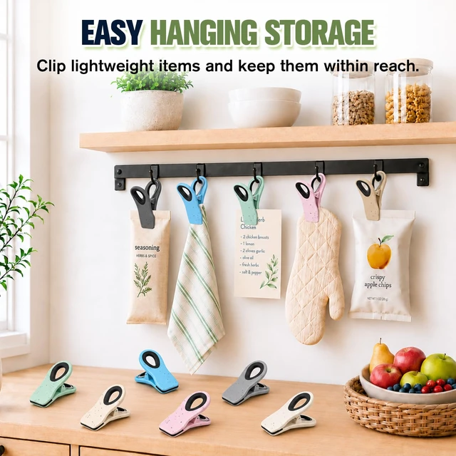 Alt view image 6 of 7 - 12 Pack Chip Clips for Bags, Magnetic Bag Clips for Food Storage | Food Clip for Pantry, Kitchen & Refrigerator, Heavy Duty Plastic Bag Clips for Chips, Cereal & Bread Bags, Pastel Colors
