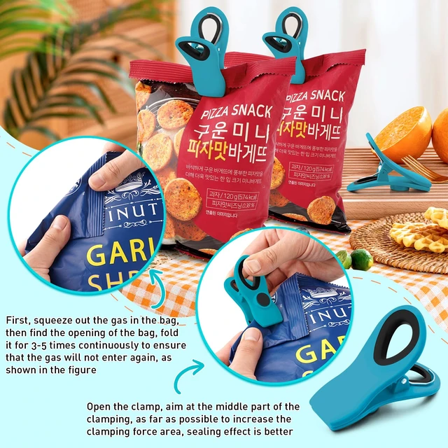 Alt view image 4 of 6 - 12 Pack Chip Clips, Blue Magnetic Clips for Food, Snack Storage | Heavy Duty Chip Clips for Office, Kitchen, Refrigerator, Snack, RV Accessories, Bread, Airtight Seal Grip, Strong Hold