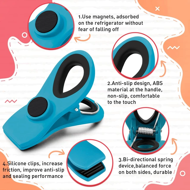 Alt view image 2 of 6 - 12 Pack Chip Clips, Blue Magnetic Clips for Food, Snack Storage | Heavy Duty Chip Clips for Office, Kitchen, Refrigerator, Snack, RV Accessories, Bread, Airtight Seal Grip, Strong Hold
