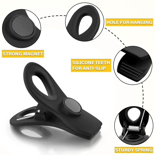 Alt view image 6 of 6 - 10PCS Magnetic Chip Clips Airtight Seal Reusable Black Bag Clips for Food Storage Heavy Duty Plastic Food Clip for Refrigerator,Fridge,Snack, Kitchen,Bread Bag,Garden,Clothes Pins,Home Decor