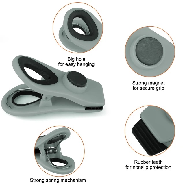 Alt view image 7 of 7 - Chip Clips, Magnetic Chip Bag Clips for Food Storage, 12 Pack, Gray | Heavy Duty Clips with Airtight Seal, Strong Spring and Magnet, for Food, Snack, Fridge, Office