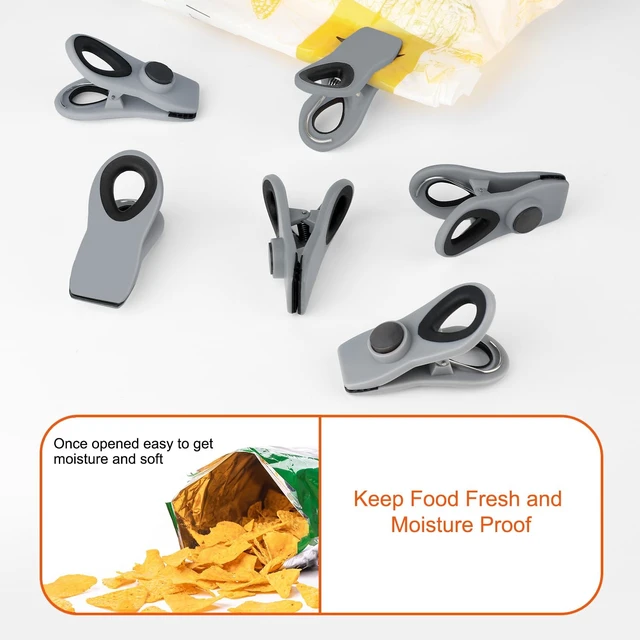 Alt view image 6 of 7 - Chip Clips, Magnetic Chip Bag Clips for Food Storage, 12 Pack, Gray | Heavy Duty Clips with Airtight Seal, Strong Spring and Magnet, for Food, Snack, Fridge, Office
