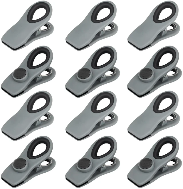 Main image of Chip Clips, Magnetic Chip Bag Clips for Food Storage, 12 Pack, Gray | Heavy Duty Clips with Airtight Seal, Strong Spring and Magnet, for Food, Snack, Fridge, Office