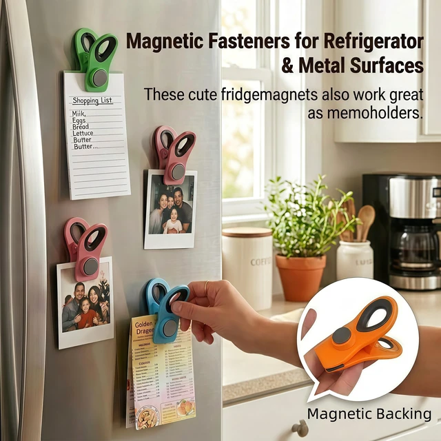 Alt view image 3 of 7 - Magnetic Chip Clips 12-Pack for Kitchen & Fridge, Airtight Bag Clips Keep Snacks Fresh,Cute Fridge Fasteners for Bread & Food Storage, Colorful Organization (12 Pcs, 6 Colors)