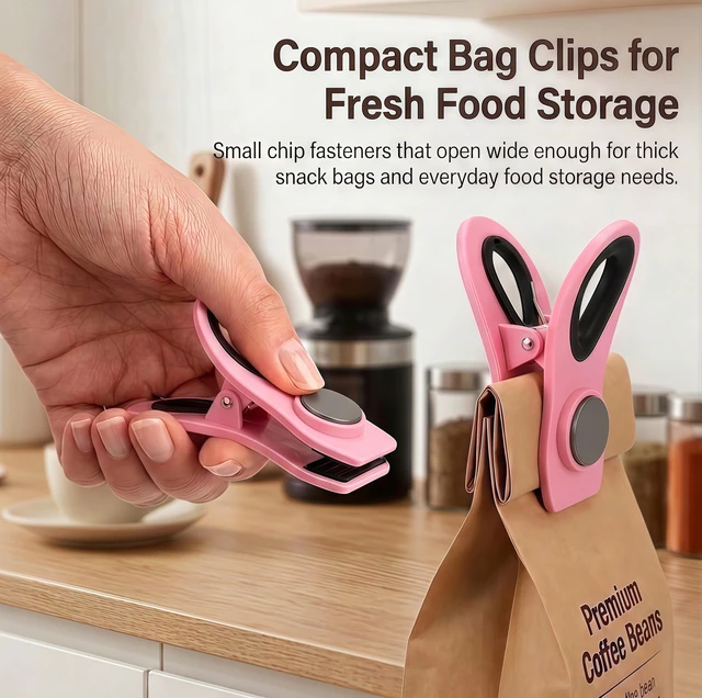 Alt view image 4 of 7 - Magnetic Chip Clips 12-Pack for Kitchen & Fridge, Airtight Bag Clips Keep Snacks Fresh,Cute Fridge Fasteners for Bread & Food Storage, Colorful Organization (12 Pcs, 6 Colors)
