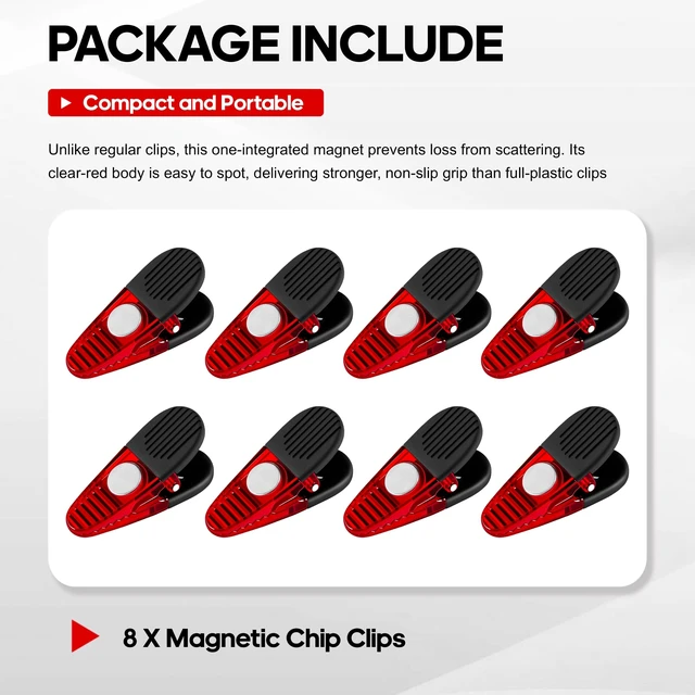 Alt view image 6 of 7 - Magnetic Chip Clips, 8 Pack Heavy Duty Fridge Clips for Food Bags | Nonslip rubber teeth & strong spring for tight sealing. Durable plastic clips stick to fridge to organize snack bags
