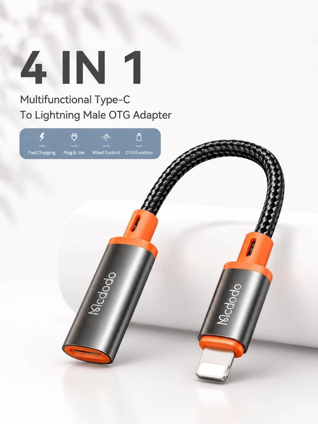 Alt view image 2 of 7 - mcdodo 4 in 1 USB-C to Lightning OTG Adapter with Charging/Audio/OTG Function Type-C Female to Lightning Male Cable Adapter Fit for iPhone/iPad/AirPods/MacBook