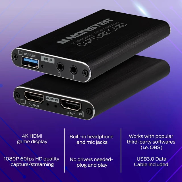 Alt view image 2 of 7 - Video Capture Card for Streaming, 4K HDMI Capture Card with 1080P 60FPS Recording, USB 3.0 Game Capture Device, Mic & Headphone Ports for PS5, Xbox, Nintendo Switch, Switch 2 & PC