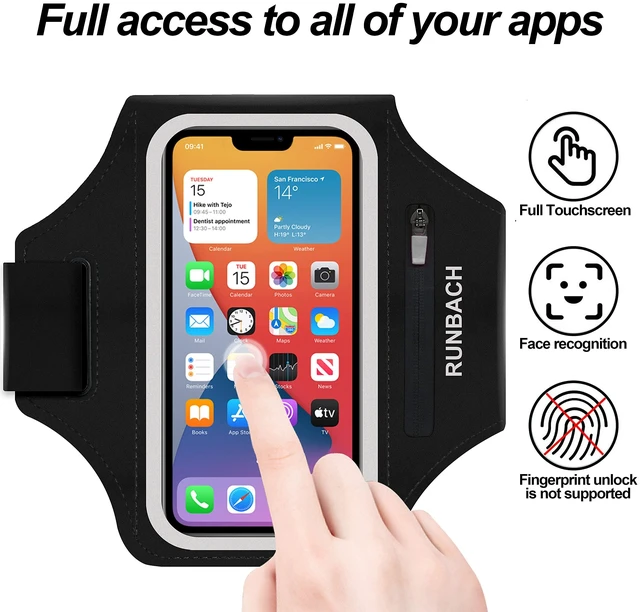 Alt view image 2 of 7 - Armband for iPhone 17/17 Pro/16/16 Pro/15/15 Pro/14/14 Pro/13/13 Pro/13 Mini/12/12 Pro/12 Mini/11/11 Pro/XR/XS/X/SE,Water Resistant Armband with Zipper Slot for Airpods and Car Key (Black)