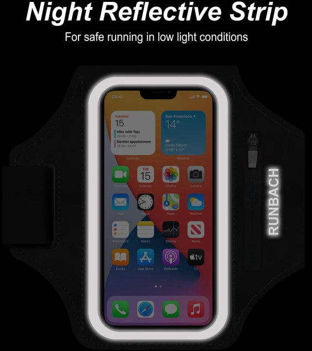 Alt view image 5 of 7 - Armband for iPhone 17/17 Pro/16/16 Pro/15/15 Pro/14/14 Pro/13/13 Pro/13 Mini/12/12 Pro/12 Mini/11/11 Pro/XR/XS/X/SE,Water Resistant Armband with Zipper Slot for Airpods and Car Key (Black)