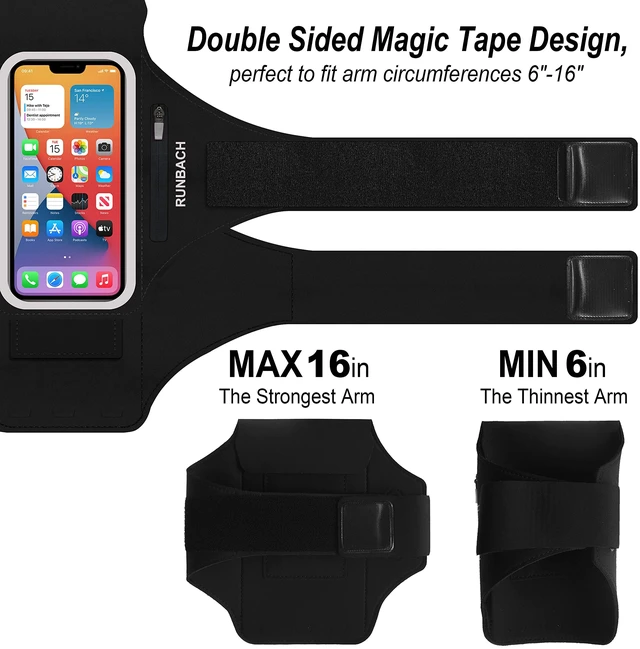 Alt view image 7 of 7 - Armband for iPhone 17/17 Pro/16/16 Pro/15/15 Pro/14/14 Pro/13/13 Pro/13 Mini/12/12 Pro/12 Mini/11/11 Pro/XR/XS/X/SE,Water Resistant Armband with Zipper Slot for Airpods and Car Key (Black)