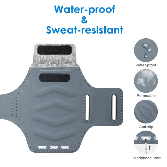Alt view image 3 of 7 - Phone Armband Holder with Key Holder and Card Slot for Phone Upto 6.2 inch, iPhone 16e/16/15 Pro/15/14 Pro/14/13 Pro/13, Galaxy S23/S22, Pixel 8a, Water Resistant, Adjustable Band (Grey)
