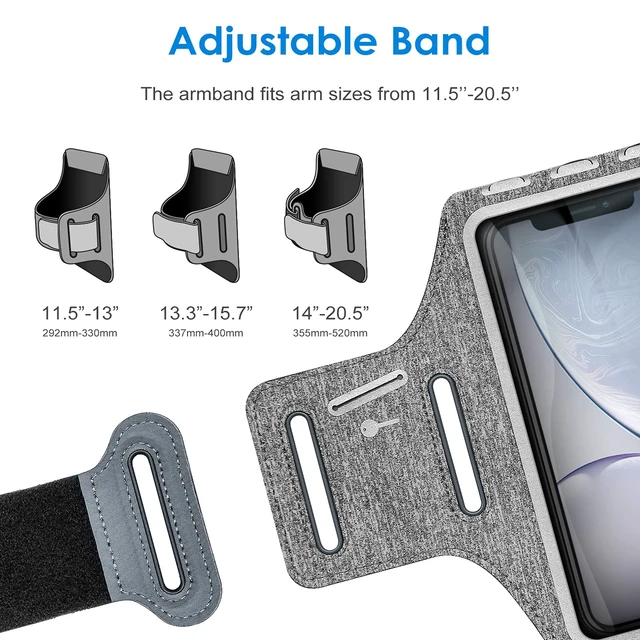Alt view image 5 of 7 - Phone Armband Holder with Key Holder and Card Slot for Phone Upto 6.2 inch, iPhone 16e/16/15 Pro/15/14 Pro/14/13 Pro/13, Galaxy S23/S22, Pixel 8a, Water Resistant, Adjustable Band (Grey)