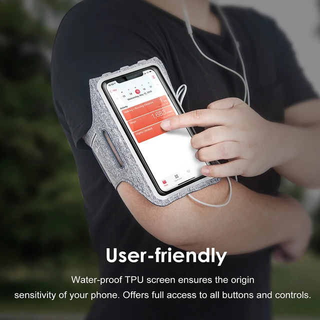 Alt view image 6 of 7 - Phone Armband Holder with Key Holder and Card Slot for Phone Upto 6.2 inch, iPhone 16e/16/15 Pro/15/14 Pro/14/13 Pro/13, Galaxy S23/S22, Pixel 8a, Water Resistant, Adjustable Band (Grey)