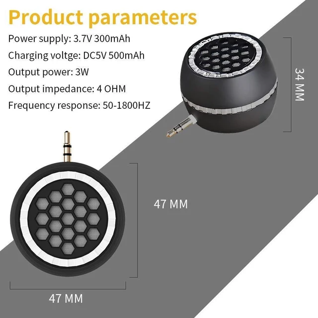 Alt view image 5 of 6 - Mini Portable Speaker, 3W Line-in Phone Speaker with 3.5mm AUX Audio Interface, Plug and Play for iPhone, iPad, iPod, Tablet, Smartphone