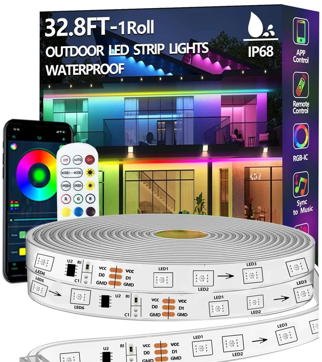 Main image of 32.8FT Outdoor LED Strip Light Waterproof,IP68 Outside RGB+IC Light Strip with App/Remote Control,Chase Mode,Music Sync Light for Balcony,Deck,Rooftop,Garden,Pool