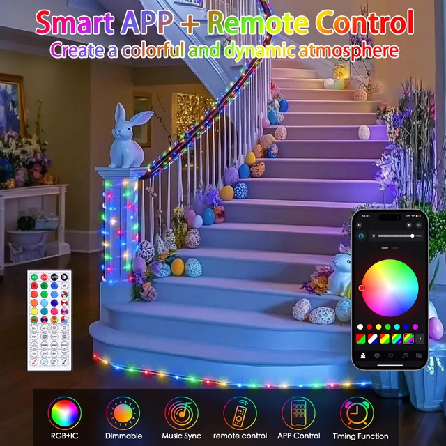 Alt view image 2 of 7 - 33FT Color Changing Rope Lights Outdoor Waterproof with APP & Remote | 100 LED String Light Plug In, Smart 16 Million Colors Music Sync Fairy Tube Lighting for Outside Indoor Bedroom Christmas