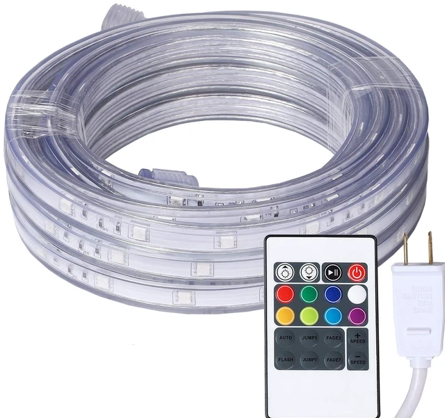 Main image of 16.4ft RGB Strip Light Remote ETL Waterproof | 8 colors + multiple modes. Connectable up to 12 strips. 50,000hr lifespan. Indoor/outdoor for home, patio, Christmas.