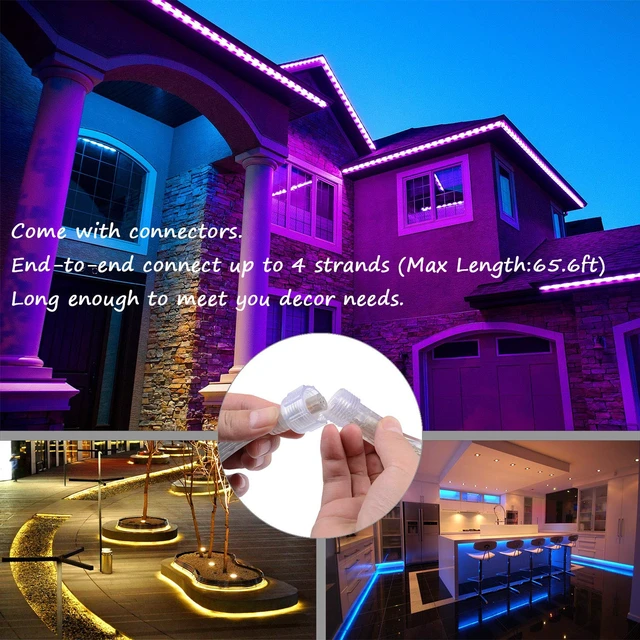 Alt view image 2 of 6 - 16.4ft RGB Strip Light Remote ETL Waterproof | 8 colors + multiple modes. Connectable up to 12 strips. 50,000hr lifespan. Indoor/outdoor for home, patio, Christmas.