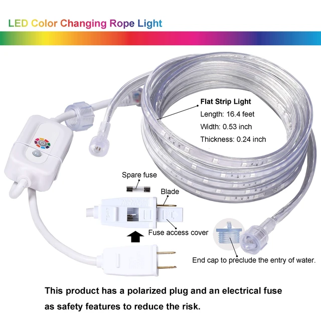 Alt view image 5 of 6 - 16.4ft RGB Strip Light Remote ETL Waterproof | 8 colors + multiple modes. Connectable up to 12 strips. 50,000hr lifespan. Indoor/outdoor for home, patio, Christmas.