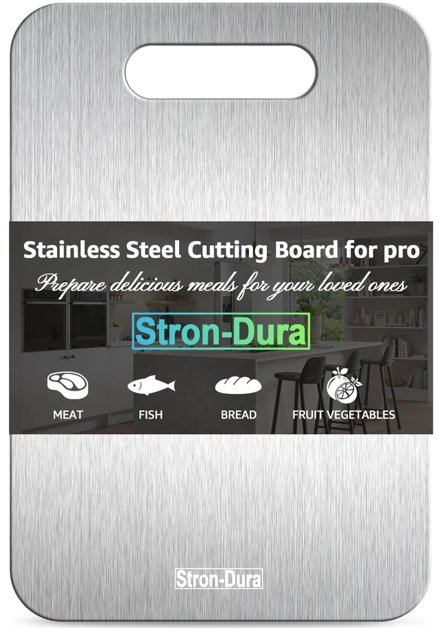 Main image of Stainless Steel Cutting Board for Kitchen, 13.4" x 9" Food Safe Metal Chopping Board, Dishwasher Safe, Double Sided Odorless, Cutting Boards for Meat Veggies Camping, Medium