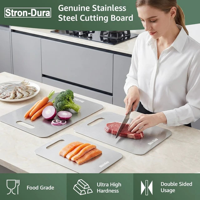 Alt view image 2 of 7 - Stainless Steel Cutting Board for Kitchen, 13.4" x 9" Food Safe Metal Chopping Board, Dishwasher Safe, Double Sided Odorless, Cutting Boards for Meat Veggies Camping, Medium