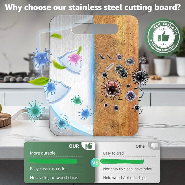 Alt view image 4 of 7 - Stainless Steel Cutting Board for Kitchen, 13.4" x 9" Food Safe Metal Chopping Board, Dishwasher Safe, Double Sided Odorless, Cutting Boards for Meat Veggies Camping, Medium