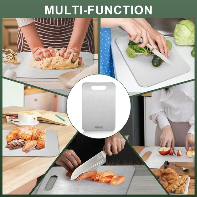 Alt view image 5 of 7 - Stainless Steel Cutting Board for Kitchen, 13.4" x 9" Food Safe Metal Chopping Board, Dishwasher Safe, Double Sided Odorless, Cutting Boards for Meat Veggies Camping, Medium
