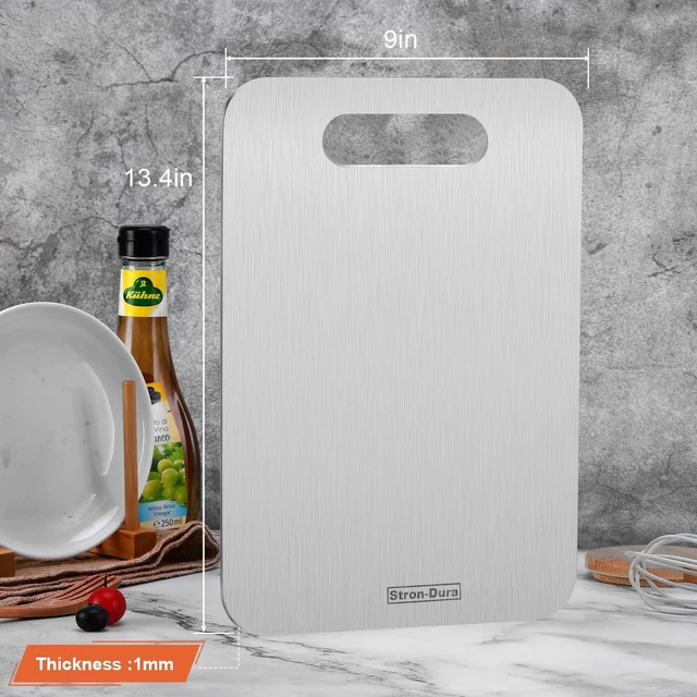 Alt view image 7 of 7 - Stainless Steel Cutting Board for Kitchen, 13.4" x 9" Food Safe Metal Chopping Board, Dishwasher Safe, Double Sided Odorless, Cutting Boards for Meat Veggies Camping, Medium