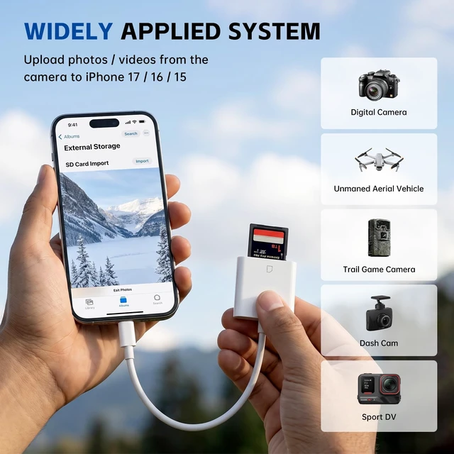 Alt view image 4 of 7 - USB C SD Card Reader, Digital Camera Adapter iPhone 18, Trail Camera SD Card Reader USB C Memory Card Reader for iPhone 17/16/15/iPad/MacBook/iMac/Galaxy/Android