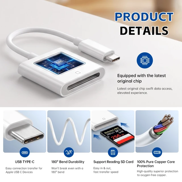 Alt view image 2 of 7 - USB C SD Card Reader, Digital Camera Adapter iPhone 18, Trail Camera SD Card Reader USB C Memory Card Reader for iPhone 17/16/15/iPad/MacBook/iMac/Galaxy/Android
