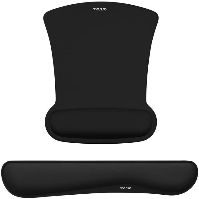 Main image of Wrist Rest Support for Mouse Pad & Keyboard Set, Black | Ergonomic Mousepad Non-Slip Base Home/Office Pain Relief & Easy Typing Cushion with Neoprene Cloth & Raised Memory Foam
