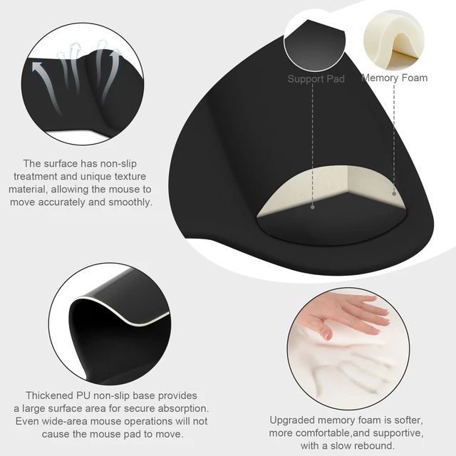 Alt view image 2 of 7 - Wrist Rest Support for Mouse Pad & Keyboard Set, Black | Ergonomic Mousepad Non-Slip Base Home/Office Pain Relief & Easy Typing Cushion with Neoprene Cloth & Raised Memory Foam