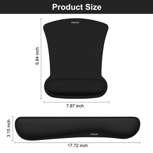 Alt view image 6 of 7 - Wrist Rest Support for Mouse Pad & Keyboard Set, Black | Ergonomic Mousepad Non-Slip Base Home/Office Pain Relief & Easy Typing Cushion with Neoprene Cloth & Raised Memory Foam