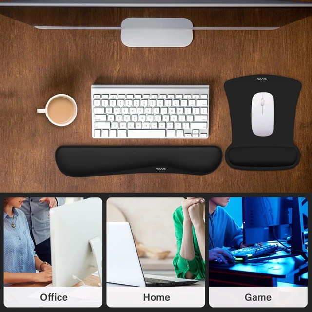 Alt view image 7 of 7 - Wrist Rest Support for Mouse Pad & Keyboard Set, Black | Ergonomic Mousepad Non-Slip Base Home/Office Pain Relief & Easy Typing Cushion with Neoprene Cloth & Raised Memory Foam
