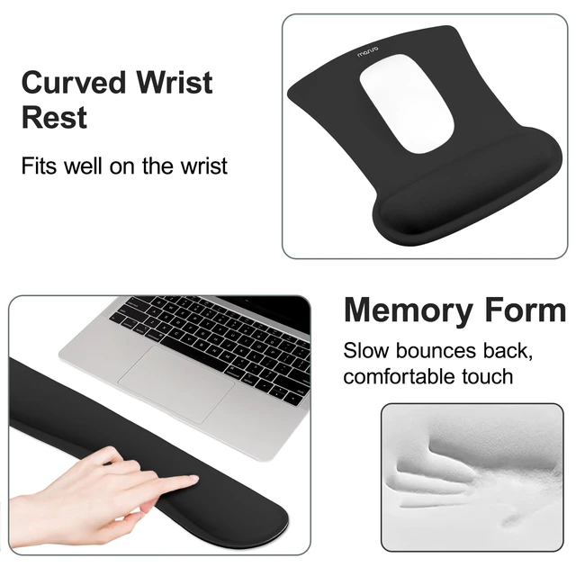 Alt view image 5 of 7 - Wrist Rest Support for Mouse Pad & Keyboard Set, Black | Ergonomic Mousepad Non-Slip Base Home/Office Pain Relief & Easy Typing Cushion with Neoprene Cloth & Raised Memory Foam