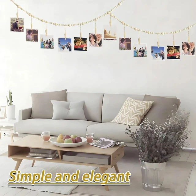 Alt view image 5 of 5 - 2 Pcs Hanging Photo Display Wall Decor 65'' Boho Wooden Bead Garland Picture Hanging String Photo Hangers with 18 Clips for Office Cubicle Decor Dorm Bedroom Living Room
