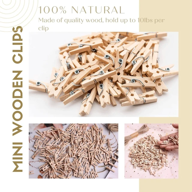 Alt view image 4 of 7 - Mini Clothespins 200 Pcs, 1" Wooden Clothespins with 11FT Jute Twine | Small Clothes Pins for Photos, Crafts, Home Decor & Art Projects, Reusable Multi-Purpose Clothespins for DIY Projects
