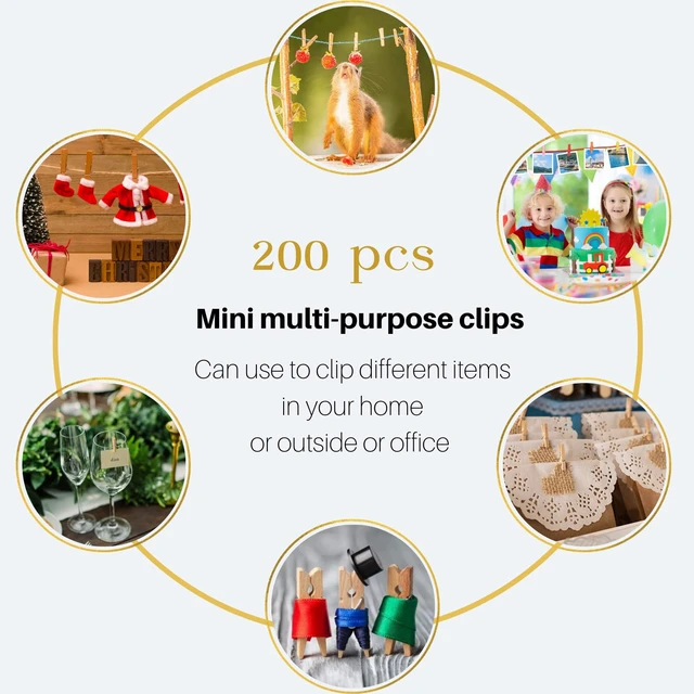 Alt view image 6 of 7 - Mini Clothespins 200 Pcs, 1" Wooden Clothespins with 11FT Jute Twine | Small Clothes Pins for Photos, Crafts, Home Decor & Art Projects, Reusable Multi-Purpose Clothespins for DIY Projects