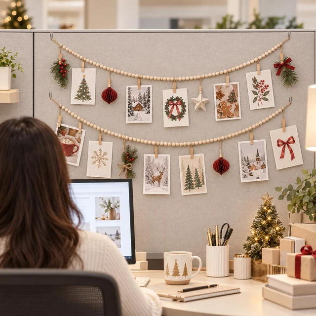 Alt view image 5 of 7 - Hanging Photo Display with Clips Photo Garland Photos String with Clips | 9 Wood Clips,2 Cubicle Clips Picture Display Picture Inside Decoration for Party Wall Bedroom, Living Room Office Decor Party