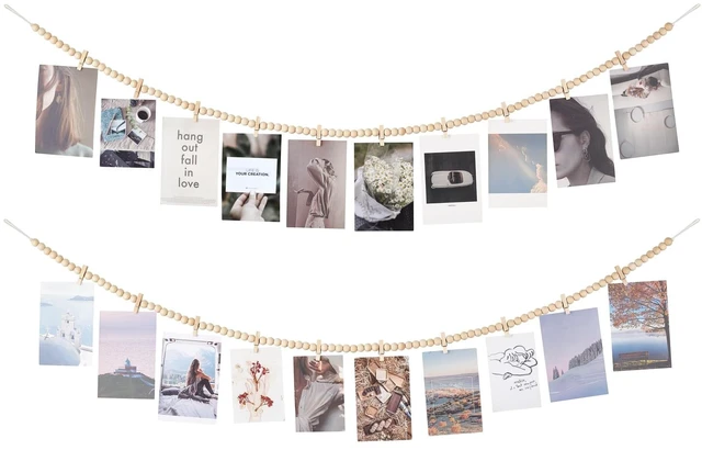 Main image of Hanging Photo Display with Clips, 2 Pcs Boho Wood Beads String Banner