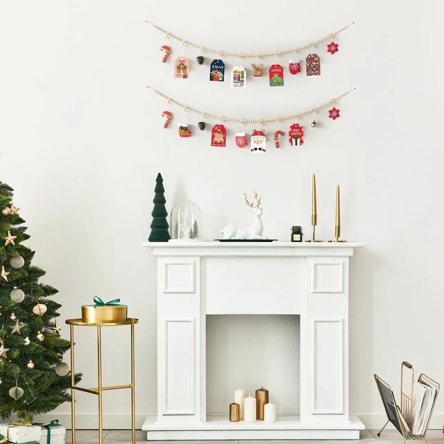 Alt view image 4 of 7 - Hanging Photo Display with Clips, 2 Pcs Boho Wood Beads String Banner