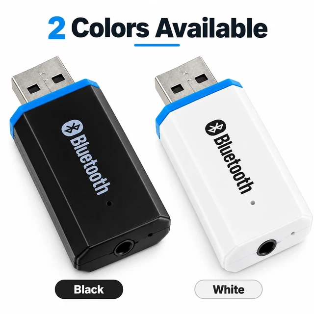 Alt view image 2 of 7 - USB Bluetooth Adapter, Bluetooth USB Audio Receiver Wireless Adapter for Home/Car Stereo System, Portable Speakers with AUX in & 3.5mm Cable (White)
