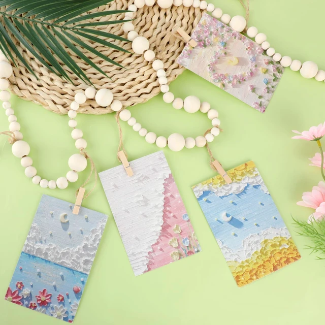Alt view image 5 of 7 - 4 Feet Hanging Photo Display with Clips, Wooden Bead Garland Boho Style Collage Photo Frame Decoration Collage Card Picture Kids Art Holder String for Dorms Classrooms Bedrooms Living Room Christmas