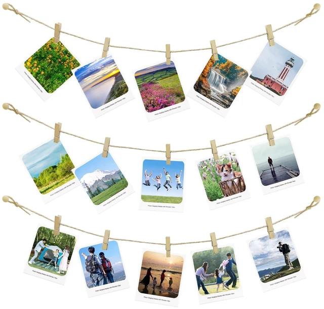Main image of Photo Hanging Display with 50 Photo Clips, String Hanging Pictures Decor Wall Display, Clip Photo Holders for Hanging Kids Artwork On Wall Decor Home