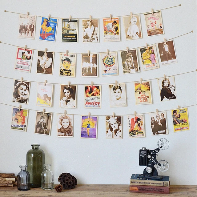 Alt view image 5 of 7 - Photo Hanging Display with 50 Photo Clips, String Hanging Pictures Decor Wall Display, Clip Photo Holders for Hanging Kids Artwork On Wall Decor Home