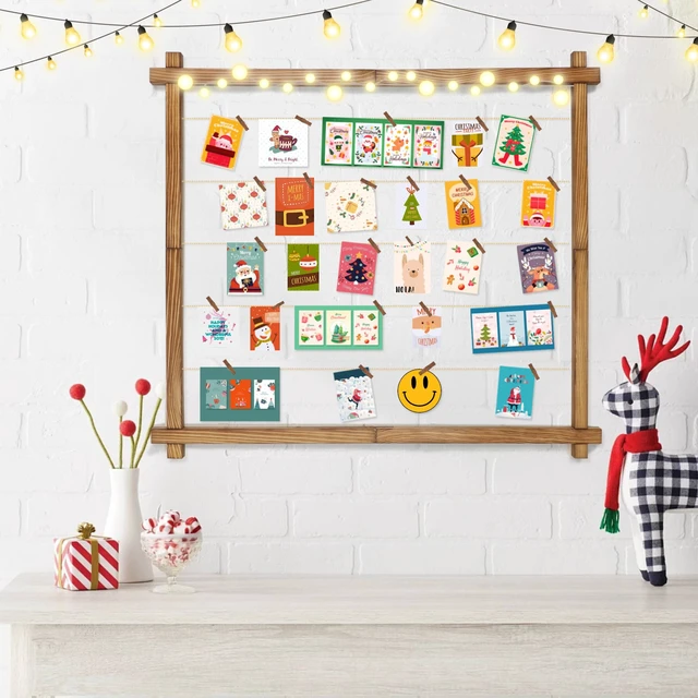 Alt view image 2 of 7 - Photo Display Board,Collage Picture Frame With Clips,Graduation Decor | Wall Hanging Multiple Pictures Holder for Birthday Wedding Party Christmas,Bead String,Pine Wood,Upgraded,Carbonized Brown